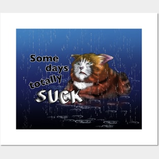 sad wet cat Posters and Art